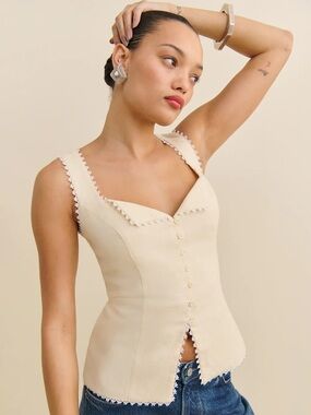 NEW Reformation Viola Linen Lace Sleeveless Top Sugar Cream | US 2 UK 6